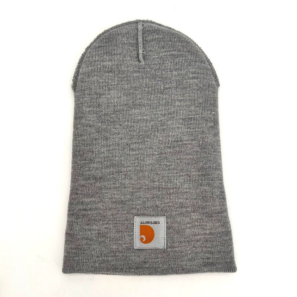 Carhartt Mens Gray Acrylic Knit Cuffed Beanie Hat Ski Cap Logo Patch - Picture 5 of 9